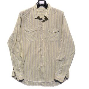 Arnold Zimberg Shirt XL Mens Green Striped Long Sleeve Button Up Raw Hem Roll Up